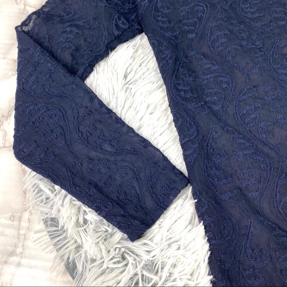 Loft Navy Sheer Lace Long Sleeve Top EUC - Picture 5 of 11